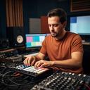 Bobakr Tordeur, productor musical, ajustando un controlador en el estudio